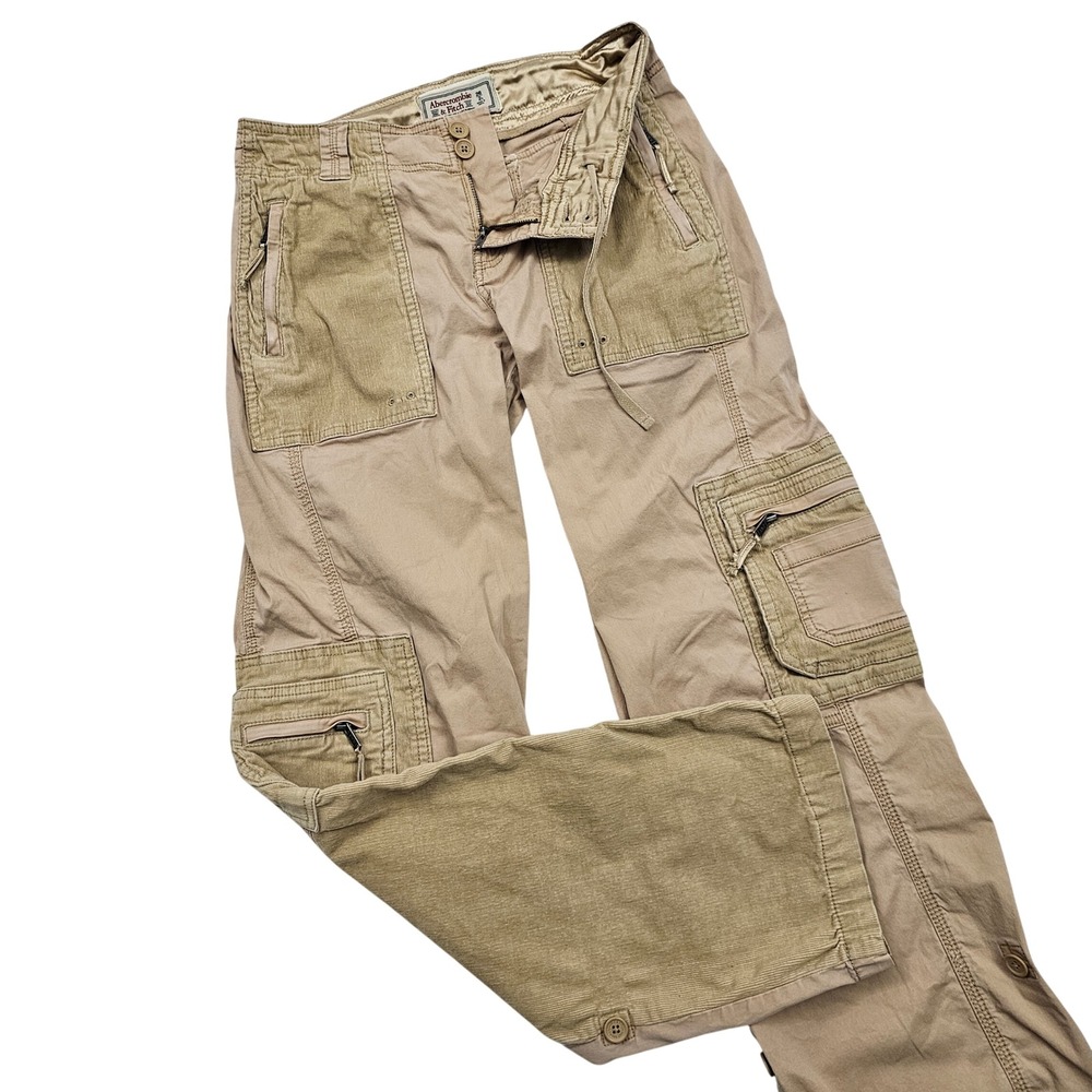Abercrombie Fitch Cargo Pants Womens 26L‎ 28x32 Khaki Corduroy Panel Utility Y2K